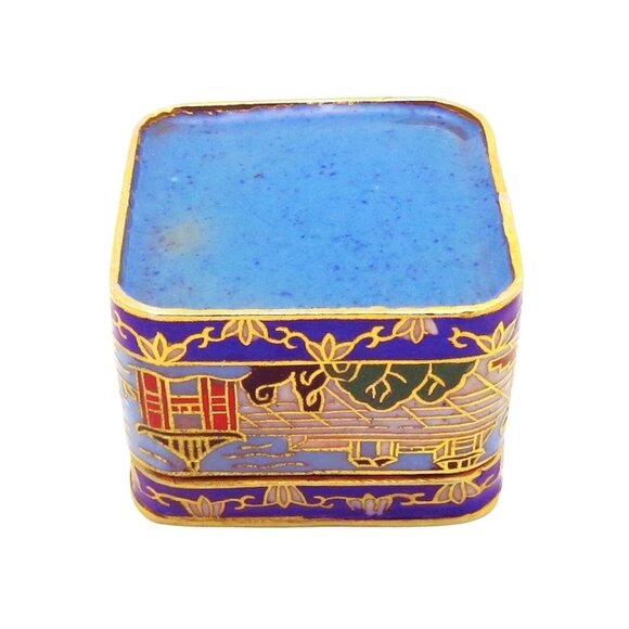 Vintage Oriental Chinese Geisha Cloissone Enamel Pill Trinket Box - Picture 4 of 8